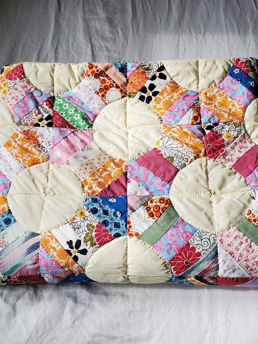 Vintage Handmade Patchwork Quilt Queen Scrappy Cotton Floral Geometric